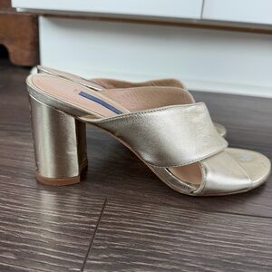 Galene Metallic Leather Block-Heel Sandals